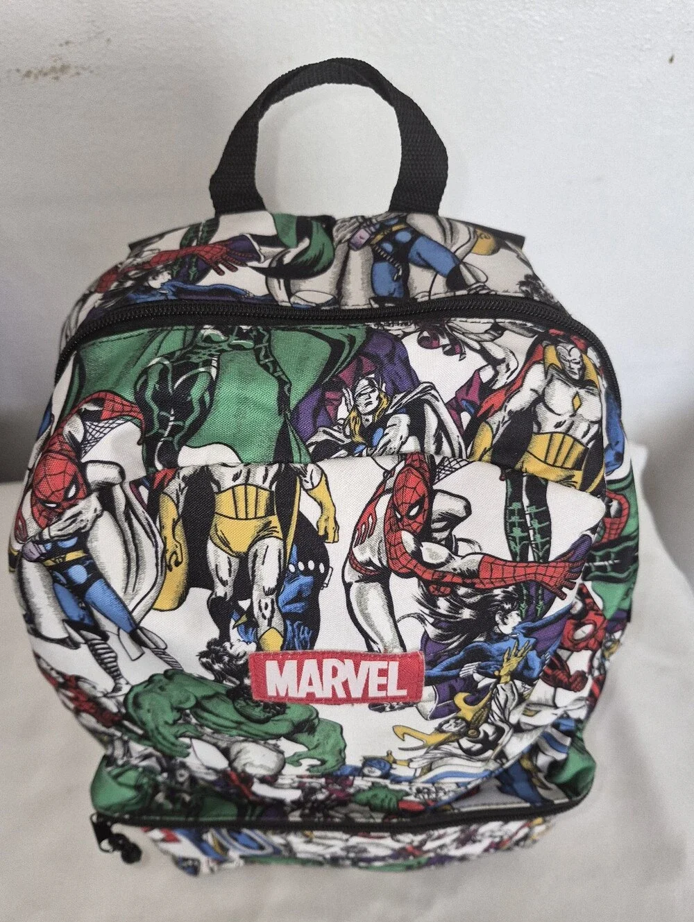 Marvel Avengers Multicolor Comic Character Backpack - White Base